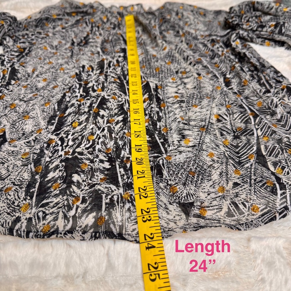 Love stitch long sleeve bohemian boho peasant blouse gold metallic print Sz S - Picture 11 of 15